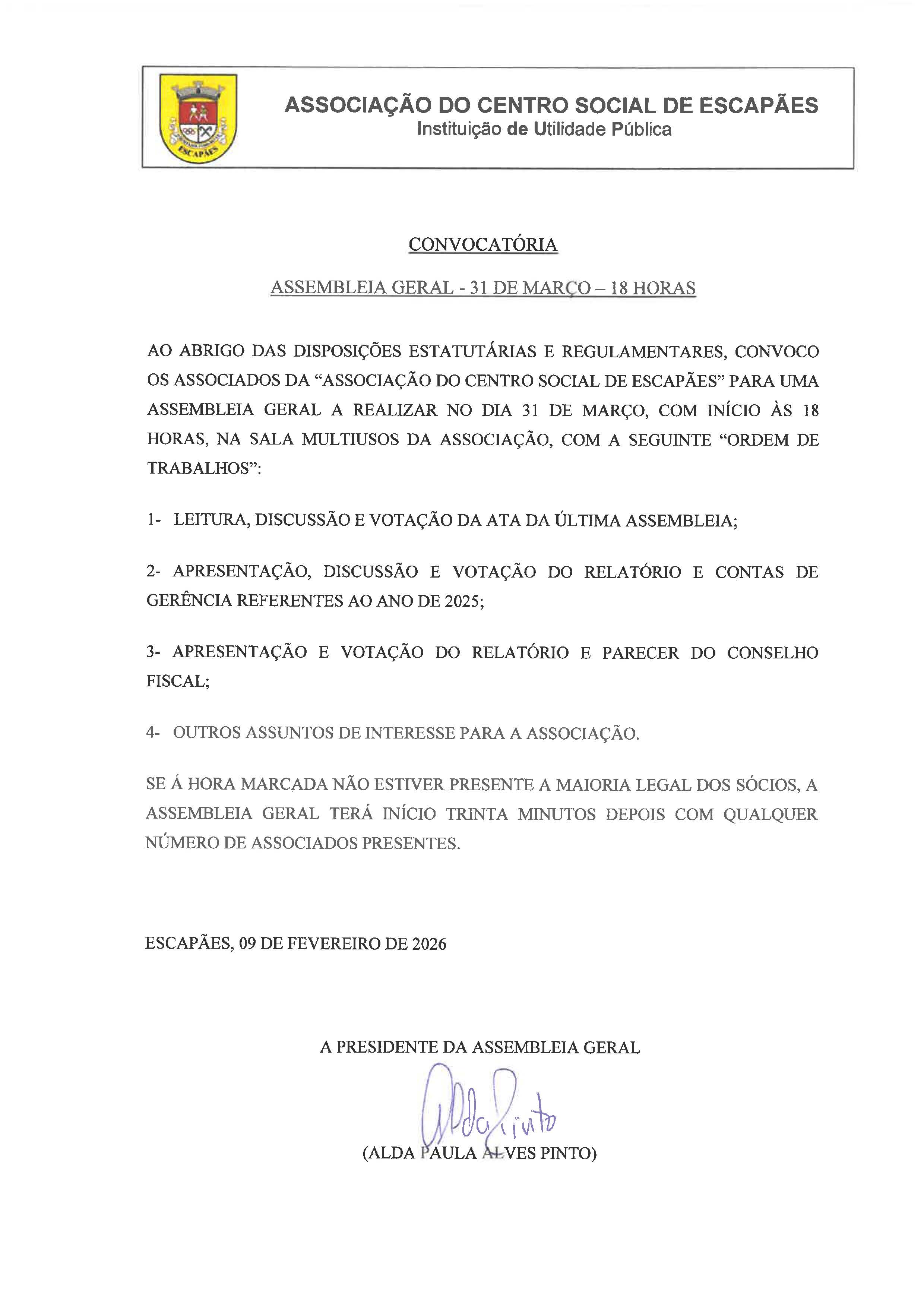 Assembleia Geral - 31 de Março de 2026 - 18:00H